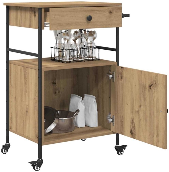 vidaXL Küchentrolley Artisan Eiche und Schwarz 56 x 43 x 89.5 cm 871667 Bild 2