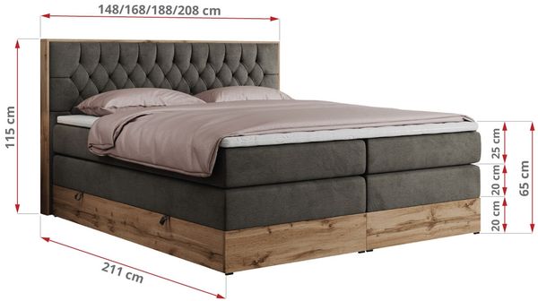 Boxspringbett AMORE KING, Doppelbett mit Multipocket-Matratze, Polsterbett mit Kopfstütze - 200 x 200 cm - Dunkelgrau Velvet - H4 Bild 5