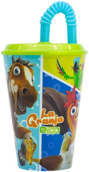 La Granja De Zenon Trinkbecher 430 ml mit Deckel und Strohhalm