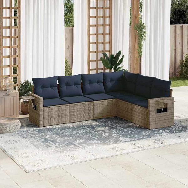 vidaXL 6-teiliges Gartensofa-Set mit Kissen, grau, Polyrattan 3220210