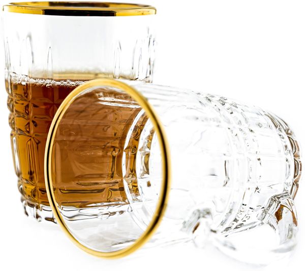 Sunay 6er Gläser-Set mit Henkel Gold Umrandung 203 ml Transparent mit Muster