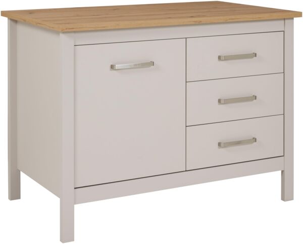 Inter Link - Kücheninsel - Mittelinsel - Arbeitsplatte - Küchenschrank mit 1 Tür und 3 Schubladen - Melaminbeschichtet - L: 124cm - H: 91,5 cm - T: 75 cm - Piazza Nero - Kaschmir - Eiche Artisan