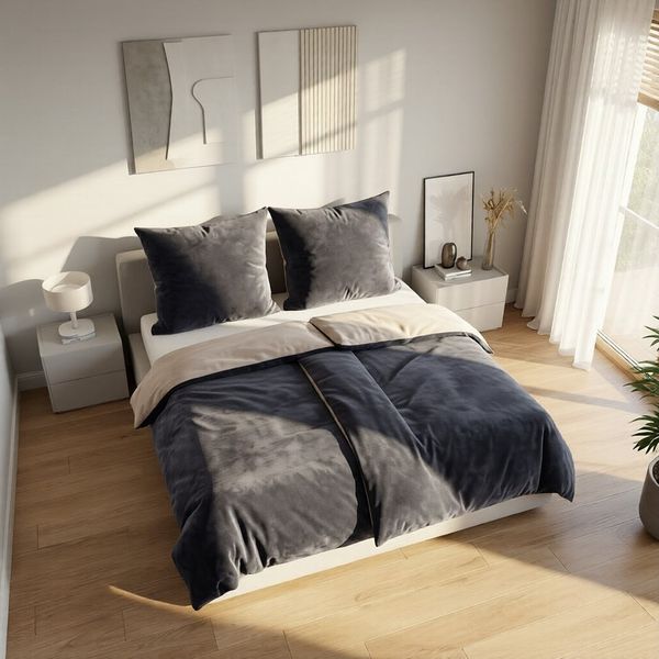 KiNZLER Bettwäsche Cashmere Touch, Microfaser, 2 teilig, Wendebettwäsche, anthrazit - taupe
