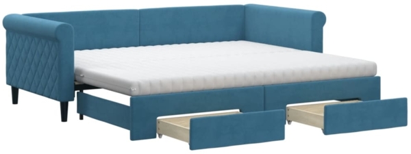 vidaXL Tagesbett Ausziehbar mit Schubladen Blau 90x200 cm Samt 3197842