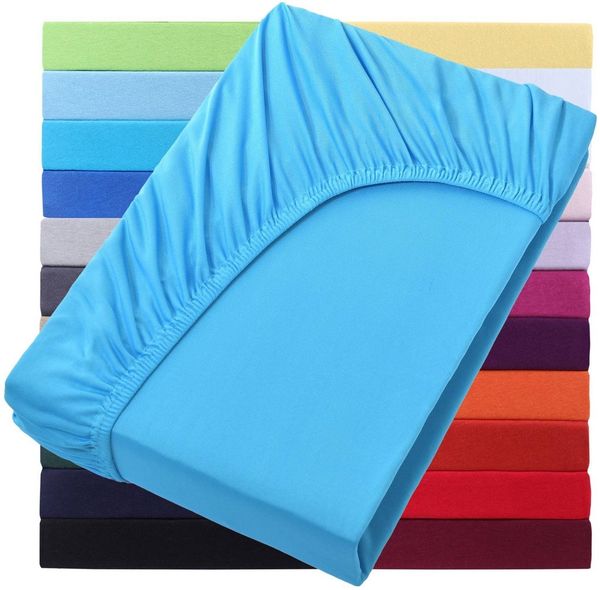 NatureMark Spannbettlaken Jersey Basic Spannbetttuch, 100% Baumwolle, Gummizug: rundum, (1 Stück), in vielen Größen und Farben, bis 25cm Steghöhe, 90x200 cm, Türkis