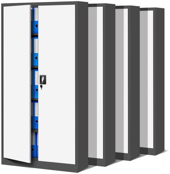MegaDeal 4x Aktenschrank abschließbar JAN - 5 Ebenen verstellbar, Flügeltüren | Metallschrank Werkstatt Mehrzweckschrank Büroschrank aus Stahl Werkzeugschrank, 195x90x40cm Anthrazit-Weiß
