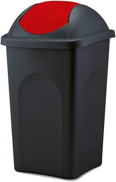 BigDean Mülleimer groß 60L - schwarz - mit Schwingdeckel rot - aus Kunststoff - Müllsammler Abfalleimer Mülltonne Abfallbehälter - Made in Italy