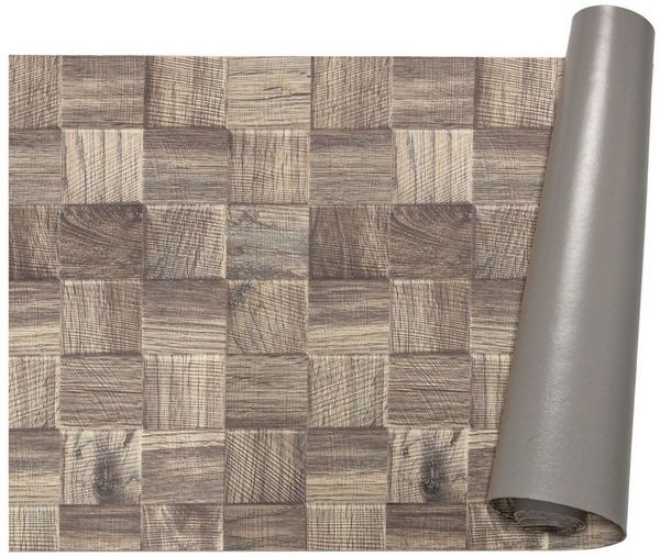 ANRO Küchenläufer abwaschbar Holz LADY Läufer stark pflegeleicht Küchenteppich, Rechteckig, Höhe: 3 mm, robust schmutzabweisend 67x100 cm Patchwork Taupe robust