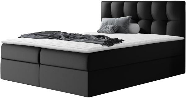 Boxspringbett Cleofas , Schwarz, 140 x 200 cm, Kunstleder