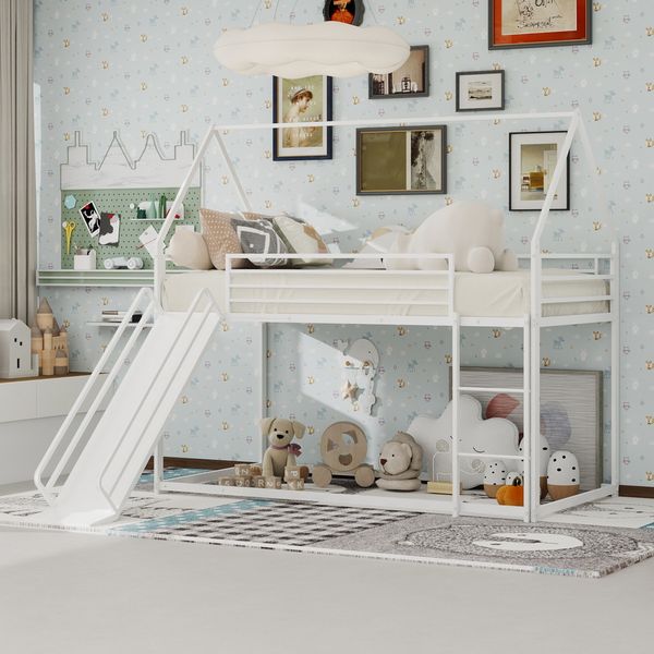 Etagenbett 90x190 cm mit Rutsche – Hausdesign aus Eisen in Weiß