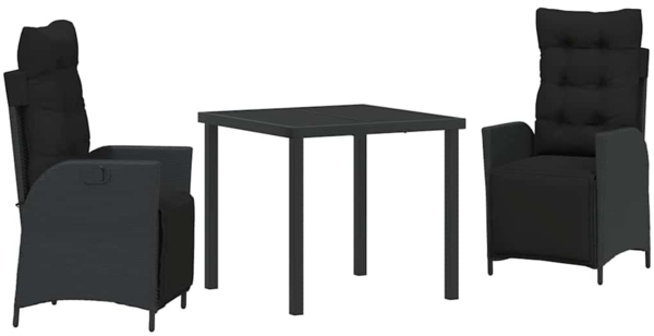 vidaXL Garten Essgruppe mit Kissen 3 pcs Schwarz Poly-Rattan 3380533