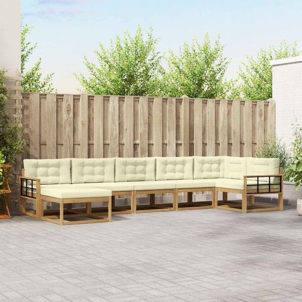 vidaXL Outdoor-Sofagarnitur mit Kissen 7 pcs Weiß und Creme 3386769
