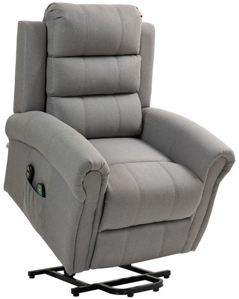 HOMCOM Massagesessel Sessel mit Aufstehhilfe, Fernsehsessel mit Leinenoptik (Relaxsessel, 1-St, Kinosessel), bis 150 kg belastbar, Hellgrau