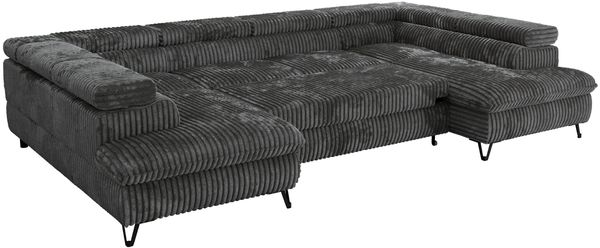 MKS Möbel 'Pablo U-Form' Wohnlandschaft mit Bettkasten, Grau, Cordstoff, T25 Topper Bild 6