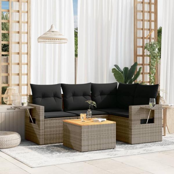 vidaXL 5-tlg. Garten-Sofagarnitur mit Kissen Grau Poly Rattan 3224548