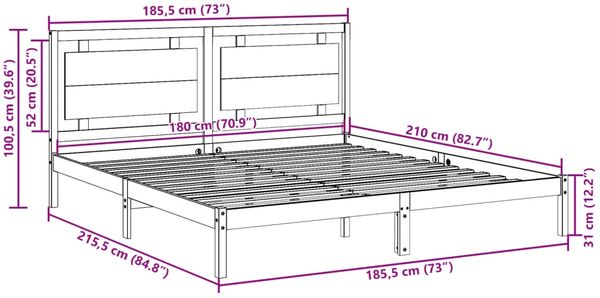 vidaXL Massivholzbett Extra Lang ohne Matratze 180x210 cm 3309191 Bild 9