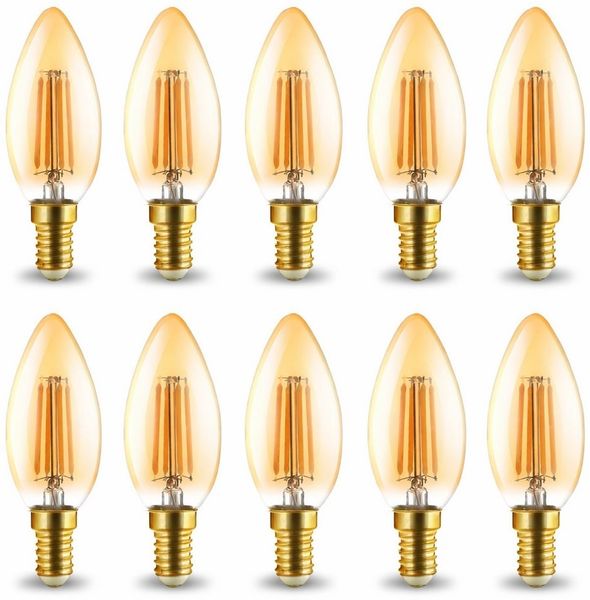 Braytron LED-Leuchtmittel 10x E14 Filament Vintage Lampe LED Leuchte Leuchtmittel Kerzenform, E14, Warmweiß, Glas, Energieeffizient, Flimmerfrei, Langlebig, 10er Set