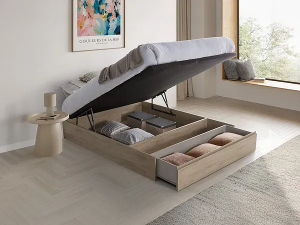 Vente-unique - HESTIA Lattenrost und Bettrahmen Holz, Platte Beige - B 140 cm x H 34 cm x L 190 cm