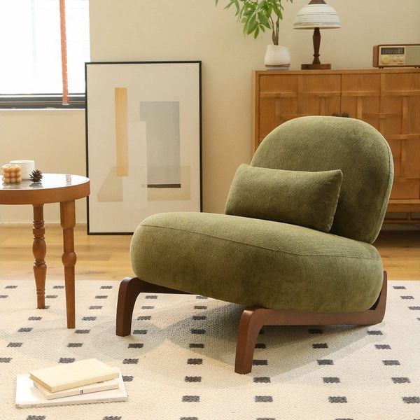 ANYSUN Relaxsessel Akzentstuhl mit Massivholzbeinen, Loungesessel (Samtsessel fürs Wohnzimmer mit weichem Kissen), bequemer armloser Lesesessel für Wohnung, Wartezimmer,Balkon