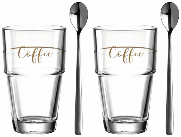 Leonardo Becher Coffee Solo 2er-Set + 2 Löffel, Kaffeebecher, Gläser, Kalk-Natron Glas, mehrfarbig, 410 ml, 043477