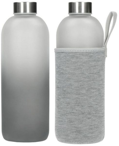 elasto Trinkflasche 1000 ml Wasserflasche "Iced" aus Glas mit Hülle inkl. Deckel, Glasflasche, Teeflasche, Stylisch, Arbeit, Schule, Erwachsene & Kinder