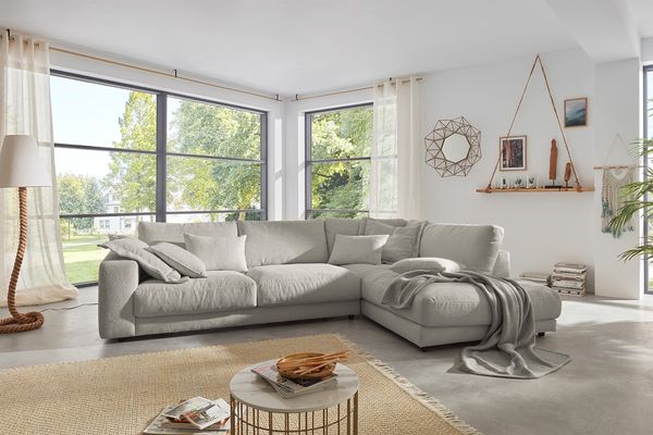 KAWOLA Sofa MADELINE Ecksofa Cord steingrau Recamiere rechts 86 x 224 x 325 cm