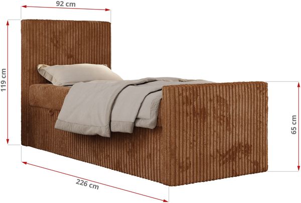 Boxspringbett 90x200 TILIO DUO inkl. Bettkasten & 7-Zonen Multipocket-Matratze, Modernes Jugendbett, Einzelbett - Orange Cord - H3 - Rechts Bild 5