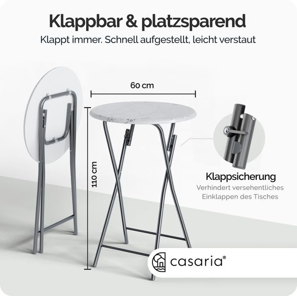 Casaria Stehtisch Bistrotisch Klappbar 60cm Marmor Optik Weiß Grau