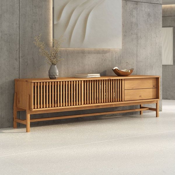 IDIMEX Lowboard ADAMO, Sideboard 180 cm aus Massivholz mit Lamellenschiebetüren Eiche Finish