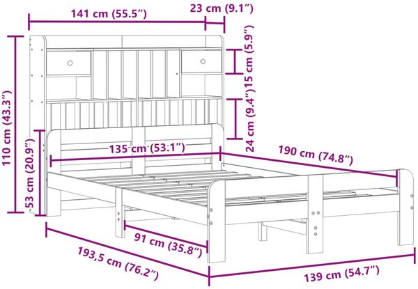vidaXL Massivholzbett mit Regal ohne Matratze Weiß 135x190 cm Kiefer 3308898 Bild 11