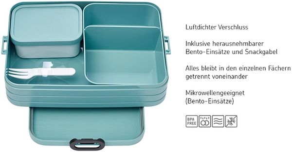 Mepal 2-tlg Bento-Lunchboxen Set Klein/Groß Take A – Brotdose mit Fächern, geeignet für bis zu 4 BZW. 8 Butterbrote, TPE/pp/abs, 0 mm Nordic Blue neu Bild 4