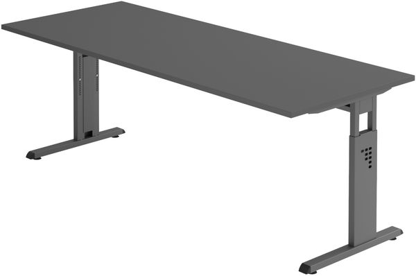 bümö höhenverstellbarer Schreibtisch O-Serie 200x80 cm in Graphit, Gestell in Graphit - großer PC Tisch für's Büro manuell höhenverstellbar, Computertisch verstellbar, OS-20-G-G