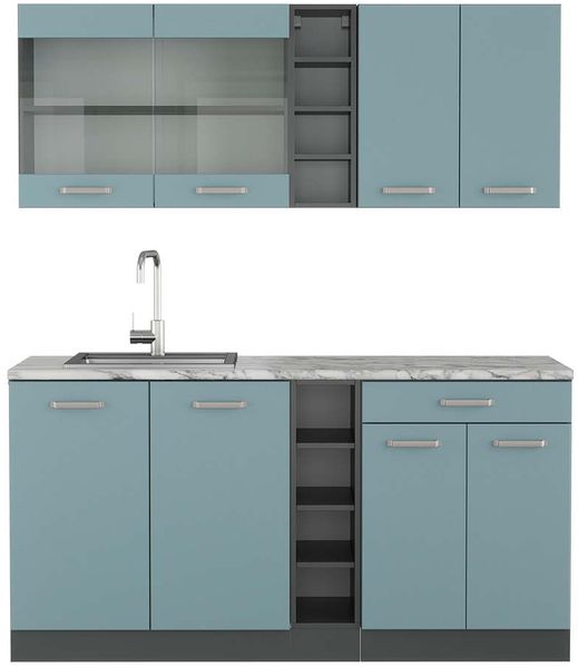 Singleküche R-Line Blau-Grau/Anthrazit 160 cm , AP Marmor Vicco