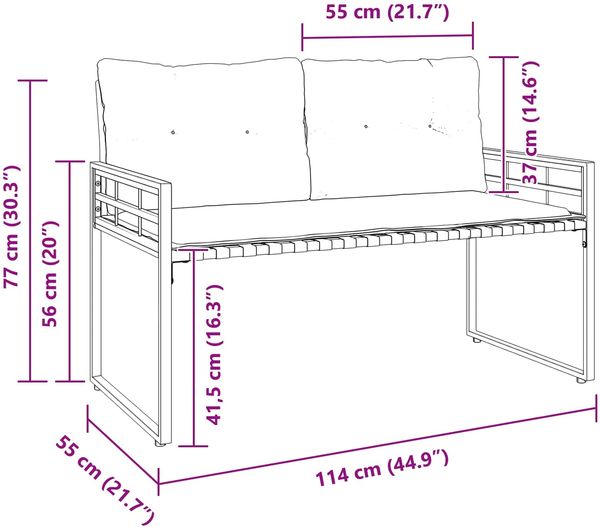 vidaXL Holz-Lagenbank mit Kissen Uni mit Kissen Creme 114 x 55 x 77 cm 42026936 Bild 9