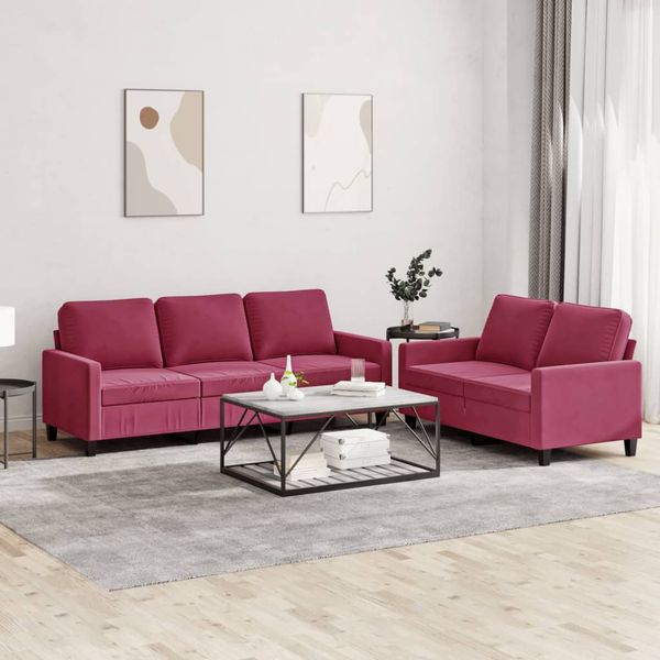 vidaXL 2-tlg. Sofagarnitur mit Kissen Weinrot Samt 3201520