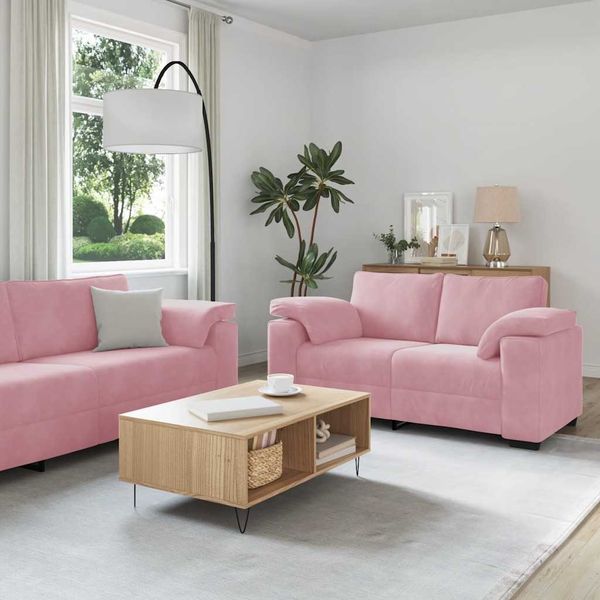 vidaXL 3-tlg. Sofagarnitur mit Kissen Rosa Samt 3324670