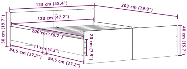 vidaXL Bettgestell ohne Matratze Schwarz Eichen-Optik 120x200 cm 3329318 Bild 10