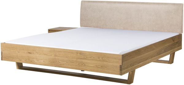 Bett mit Nachttisch links Fichte 160x200x85 natur gebeizt / geölt, Kopfteil beige FICHTELBERG #154