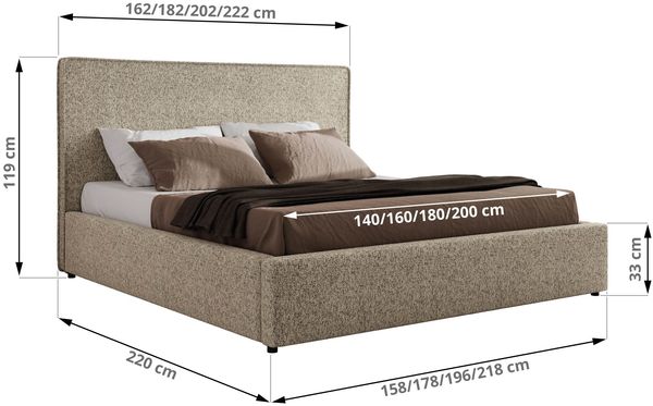CORIVO CLASSIC Polsterbett mit Bettkasten & Stauraum, Doppelbett, inkl. Lattenrost, Metall-Hebeautomat mit Gasdruckfedern, mit Foam Matratze - Dunkelbeige Strukture - MIRO LUX Bild 4