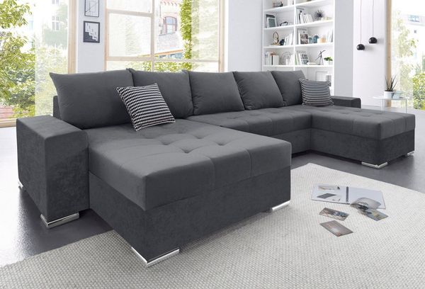 COLLECTION AB Wohnlandschaft Josy XXL U-Form, B: 333 cm, mit 2 Recamieren 77 & 97 cm, Bettfunktion, Bettkasten & 2 Zierkissen, Federkern