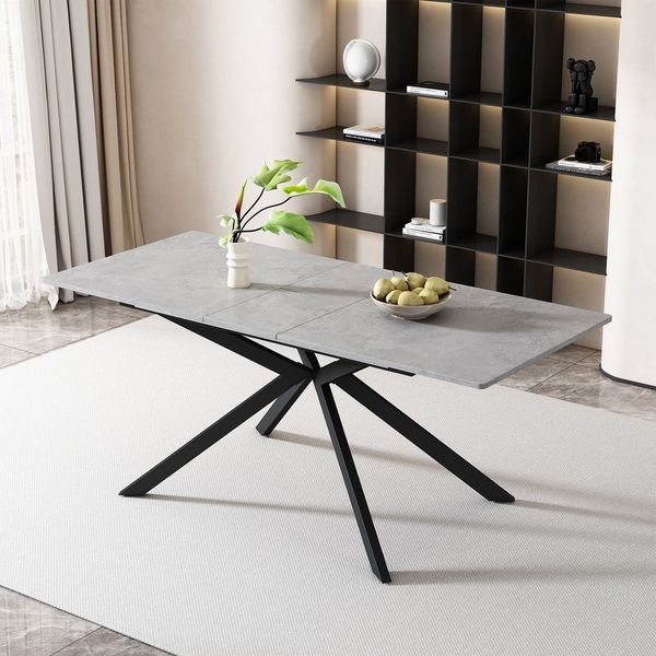 KLAM HOME Esstisch Erweiterbarer Esstisch Mit Automatischem Auszug Und Marmorstruktur (Modernes Kreuzbein Design In Schwarz Und Weiß Für Küche Und Wohnzimmer), Praktischer Multifunktionstisch Als Esstisch Und Couchtisch Nutzbar