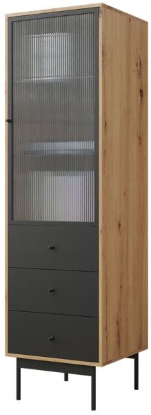 Vitrine Wohnzimmer Bartise 1D3SZ (Farbe: Artisan Eiche / Schwarz, mit weißer LED Beleuchtung)