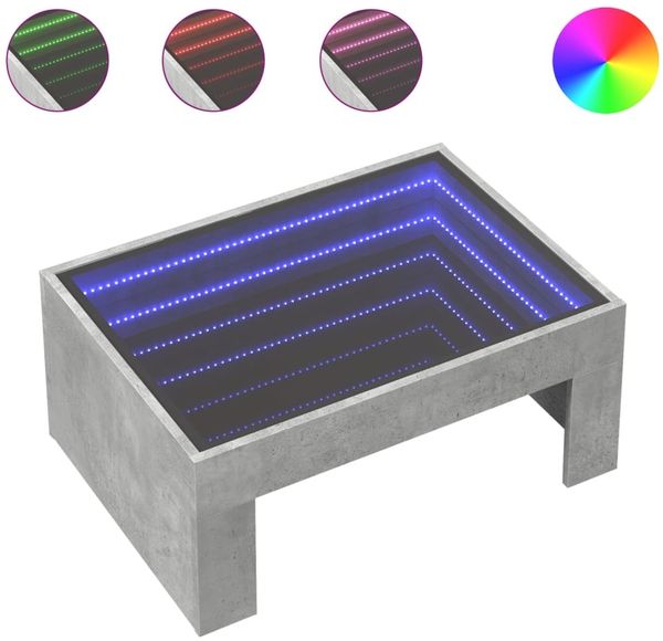 Couchtisch, Sofatisch mit Infinity-LED Betongrau 70x50x30 cm