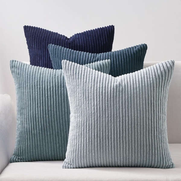 Kordsamt Kissenbezug Blau 45x45 4er Set Dekokissen Sofakissen Wohnzimmer