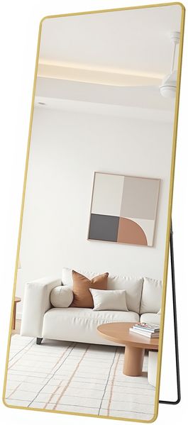 SONGMICS Ganzkörperspiegel, Spiegel rechteckig, stehend oder wandmontiert, für Wohnzimmer, Schlafzimmer, 165 x 60 cm, gold Bild 4