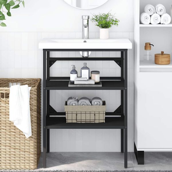 Badezimmer Waschtischgestell, Gestell für Waschtisch Schwarz 59x38x83 cm Eisen