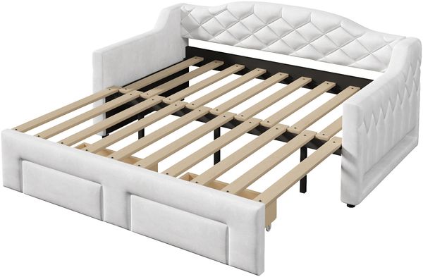 Merax Daybett, Polsterbett, Tagesbett, 90/180x200cm mit Schubladen und LED-Beleuchtung, Weiß Bild 7