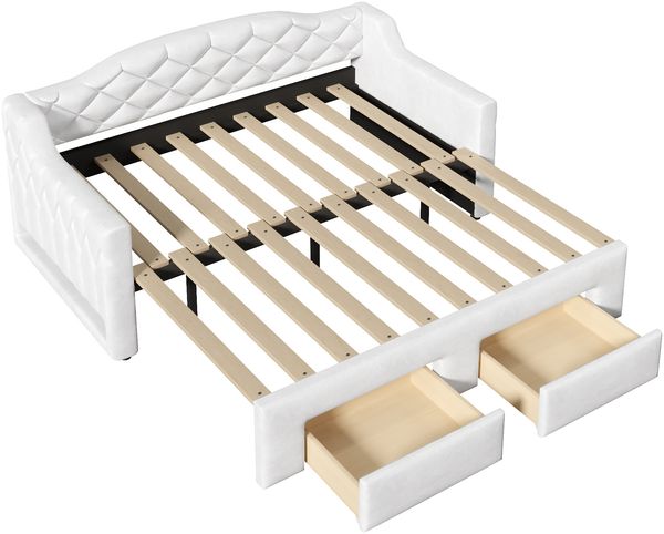 Merax Daybett, Polsterbett, Tagesbett, 90/180x200cm mit Schubladen und LED-Beleuchtung, Weiß Bild 9