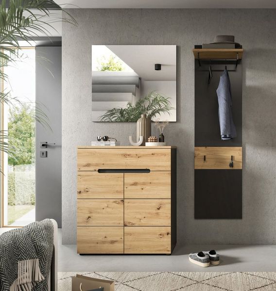 Home affaire Garderoben-Set REHAT, TOPSELLER!, 3-teilig, Breite 140 cm, individuell erweiterbar, (Set, 3-St, bestehend aus: Kommode, Spiegel und Garderobenpaneel), Garderobenkombination, Kombination, Set, Flurgarderobe, Diele