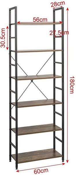 EUGAD Bücherregal, 1-tlg, Standregal, Küchenregal, 6 offenen Regalebenen